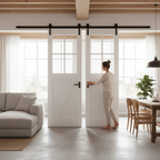 Premium Internal Barn Style Room Divider Set with 4 Clear Glass Panels and White Primed Frame Kit for Stylish Separation