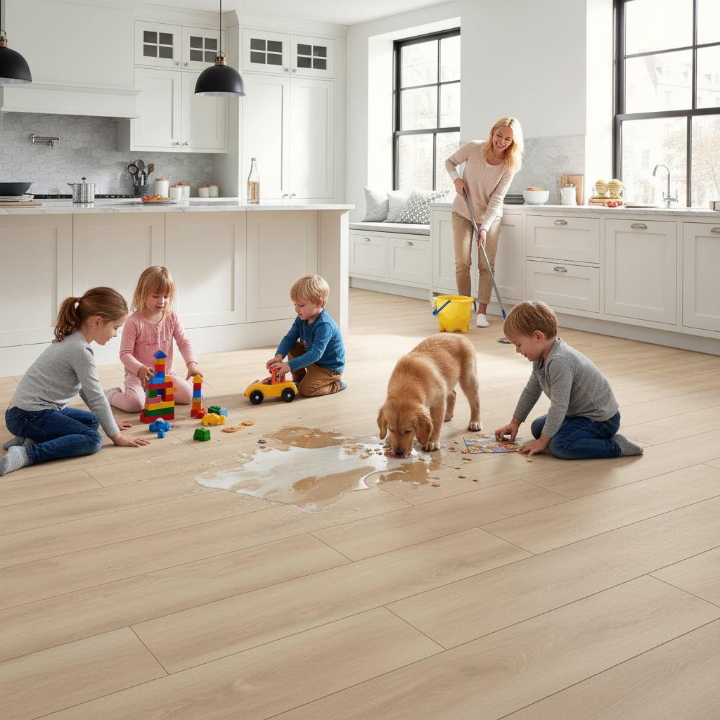 Premium 8mm Water-Resistant Oak Effect Laminate Flooring in Subtle Beige for Durable and Elegant Interiors