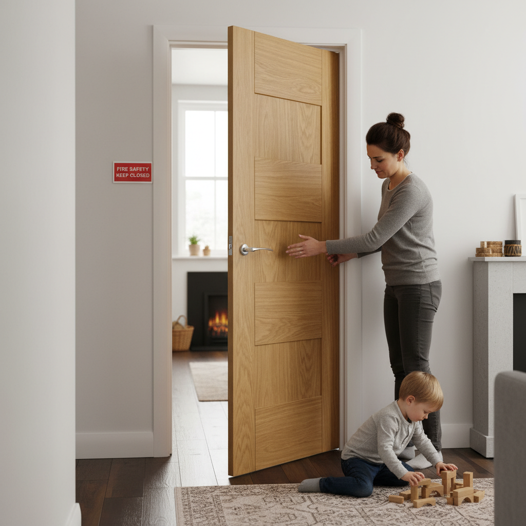 Premium Oak Internal Fire Door with 30 Minutes Fire Rating and Fully Finished Clear Satin Lacquer