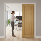 Premium Telescopic Pocket Door System with Unfinished Oak Panels and 15-Year Guarantee for Maximum Space Efficiency