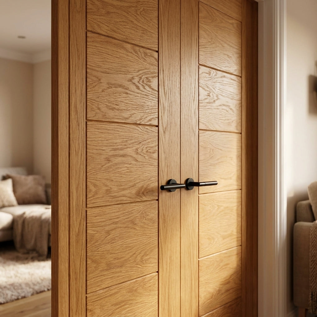 Internal Oak Pair Door, Fully Finished, Solid Engineered Core, 121369 - detail view