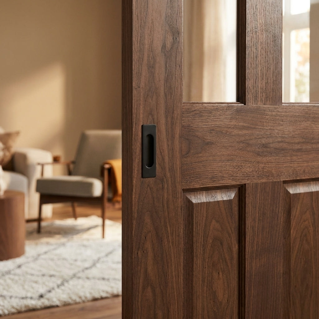 Walnut Internal Sliding Door Fully Finished 1 Light Victorian Design - detail view