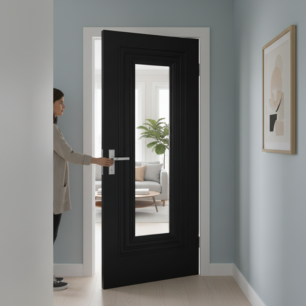 Premium Jet Black Internal Fully Finished Door with Clear Glass Panel for Elegant Home Interiors - Image 2