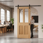 Premium Internal Unfinished Traditional Victorian Sliding Door with Clear Bevelled Glass Panels and Black Sliding Track - Image 2