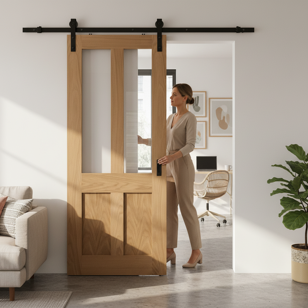 Premium Internal Unfinished Victorian Shaker 2 Panel Sliding Door with Clear Glass and Reliable Sliding Mechanism - Image 2