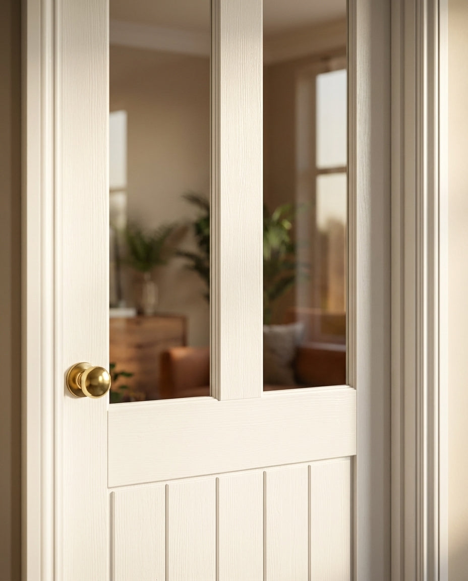 Internal White Primed Victorian Door with 2 Light Clear Glass Panels, Made to Measure - detail view