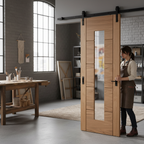 Premium Unfinished Oak Sliding Door with Clear Glass Panel and Top-Mounted Track for Modern Interiors