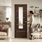 Premium Internal Walnut Fully Finished Door with Clear Glass Pane and Solid Engineered Core for Modern Interiors - Image 2