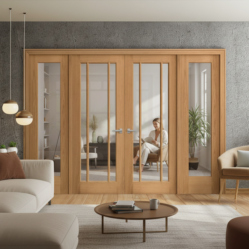 Premium Unfinished Oak Internal Room Divider Set with Clear Glass Panels for Elegant Interior Spaces - Image 2