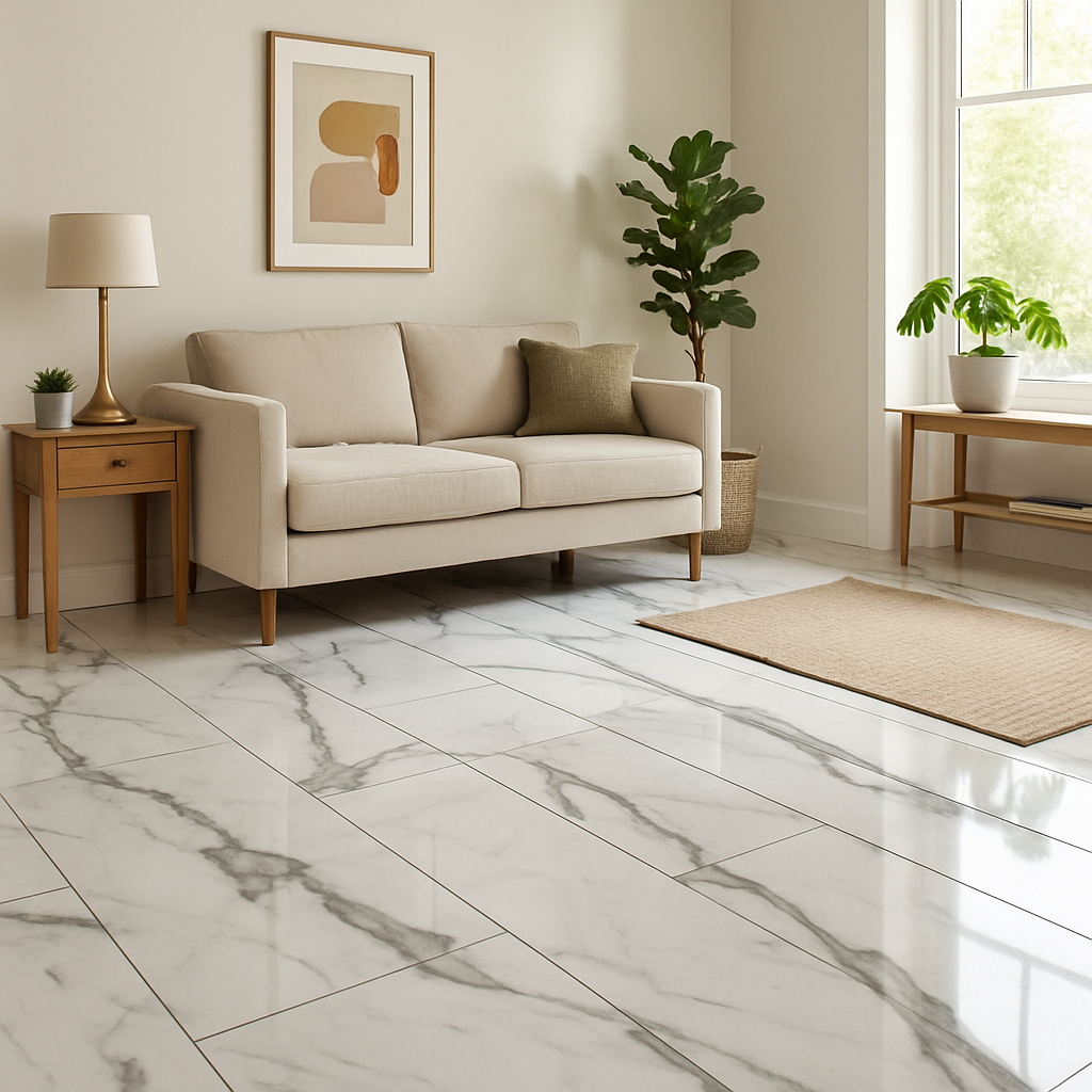 High Gloss 8mm Laminate Flooring in Lustre Stone Marble Finish