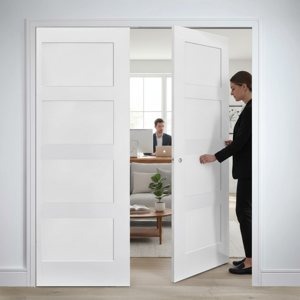 Premium 4 Panel Telescopic Pocket Door System with Wooden Jamb Kit and Adjustable Features for Modern Interiors