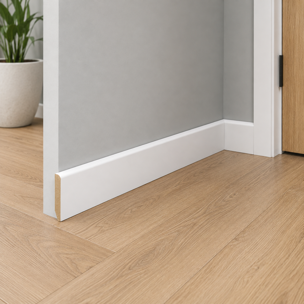 White Round Pencil Laminate Skirting Board - 2.4m Length