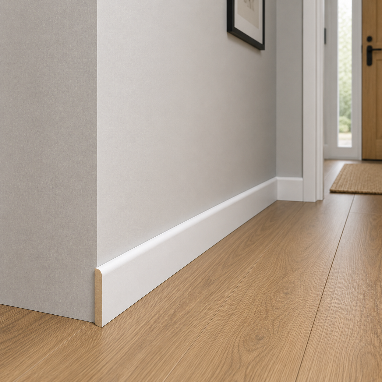 White Round Pencil Laminate Skirting Board - 2.4m Length