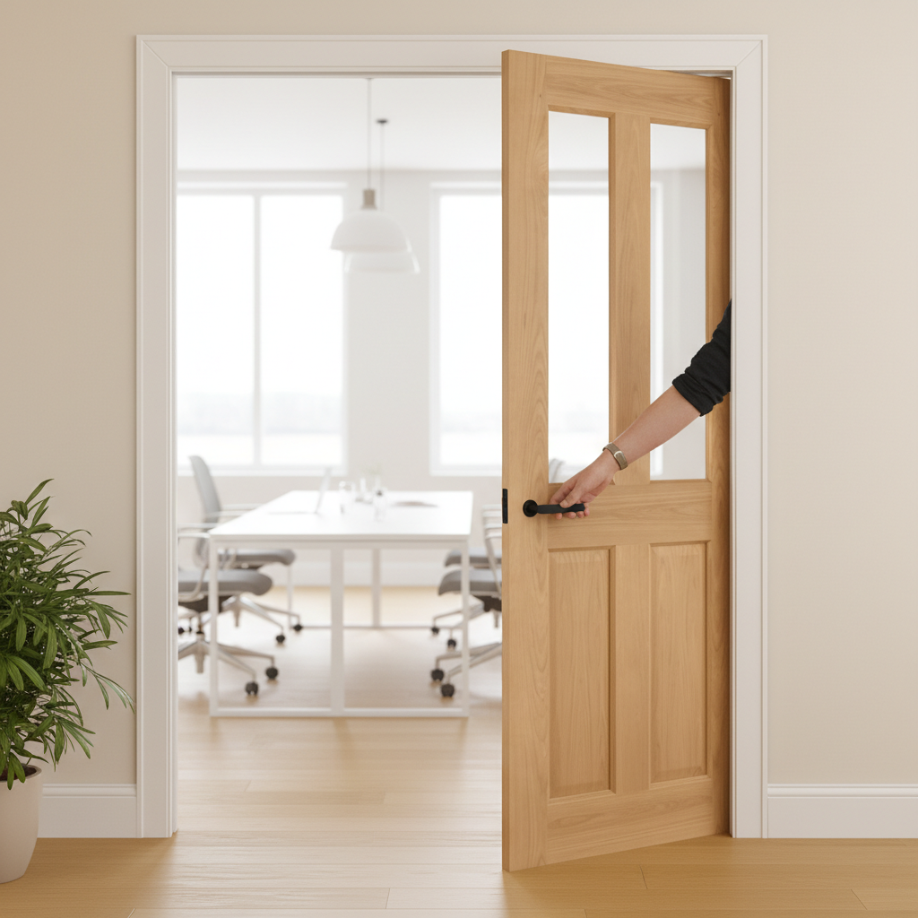 Premium Clear Glazed Double Pocket Door Set with Oak Veneer and Galvanised Steel Frame - Pre-Finished and Ready to Install