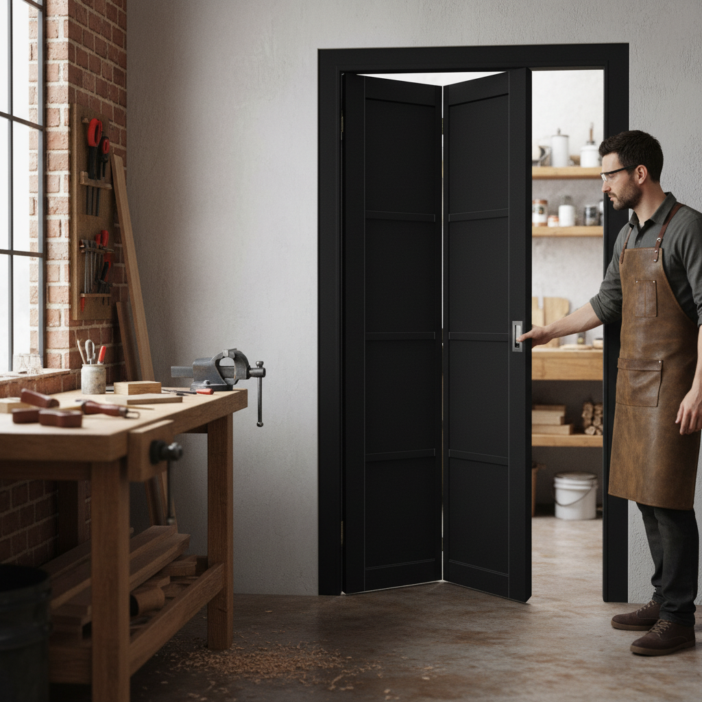 Premium Internal Fully Finished 4 Panel Solid Bi-Fold Door - Space-Saving Design with Elegant Black Finish and Durable Construction