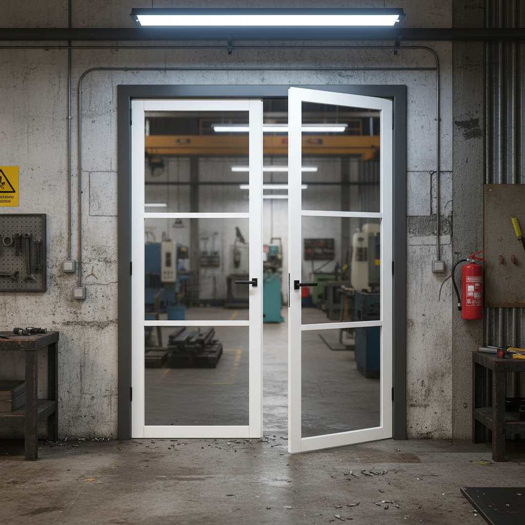 Premium 3L White Tinted Glazed Industrial Style Door Pair with Softwood Core and 10-Year Warranty