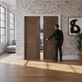 Premium Double Pocket Door Set with Walnut Finish and Galvanised Steel Frame for Seamless Interior Design