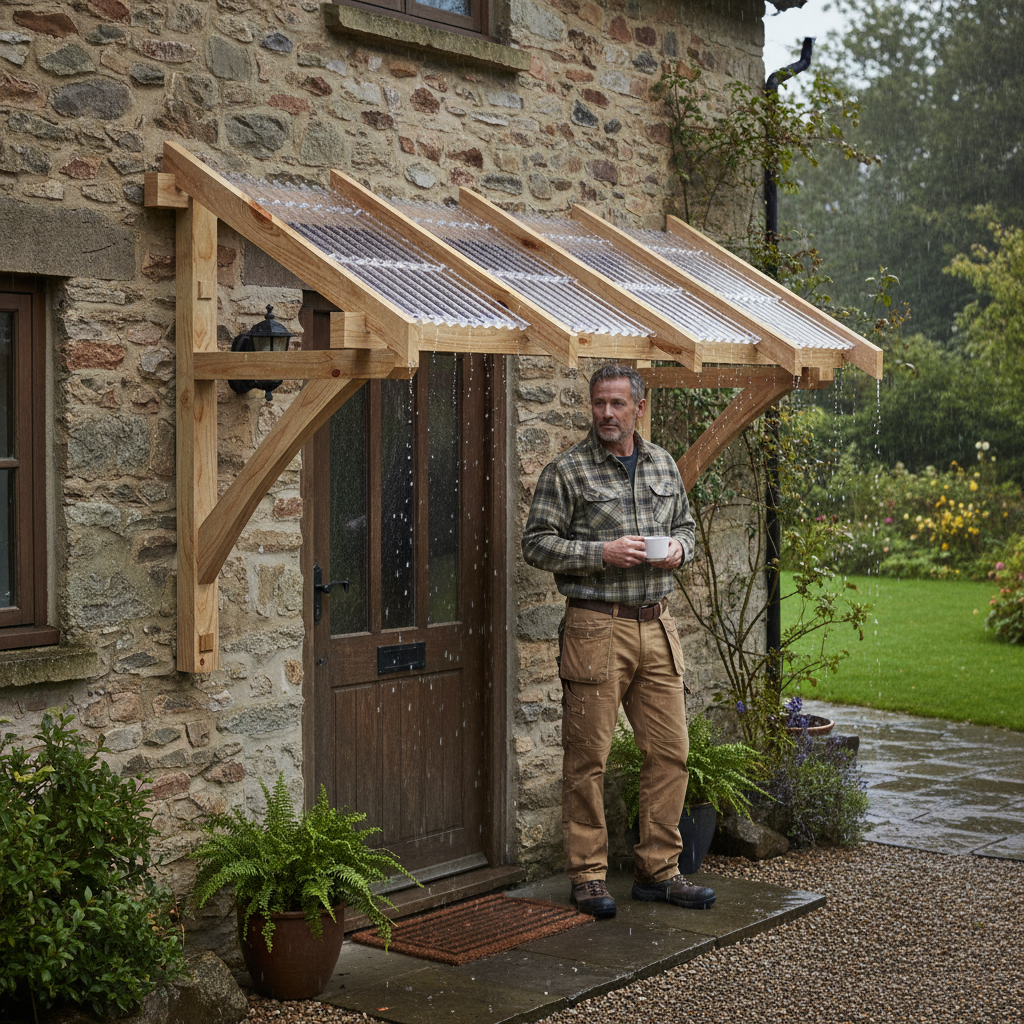 Premium Pitched Flat Roof Porch Canopy, 1600mm - Durable Pine Construction, Ready to Customize for Your Home's Style