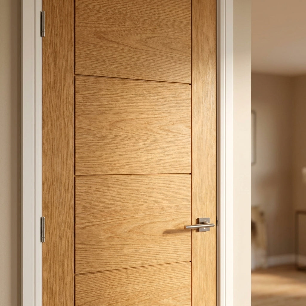 Internal Oak Door Fully Finished Parma 5 Panel Design - detail view