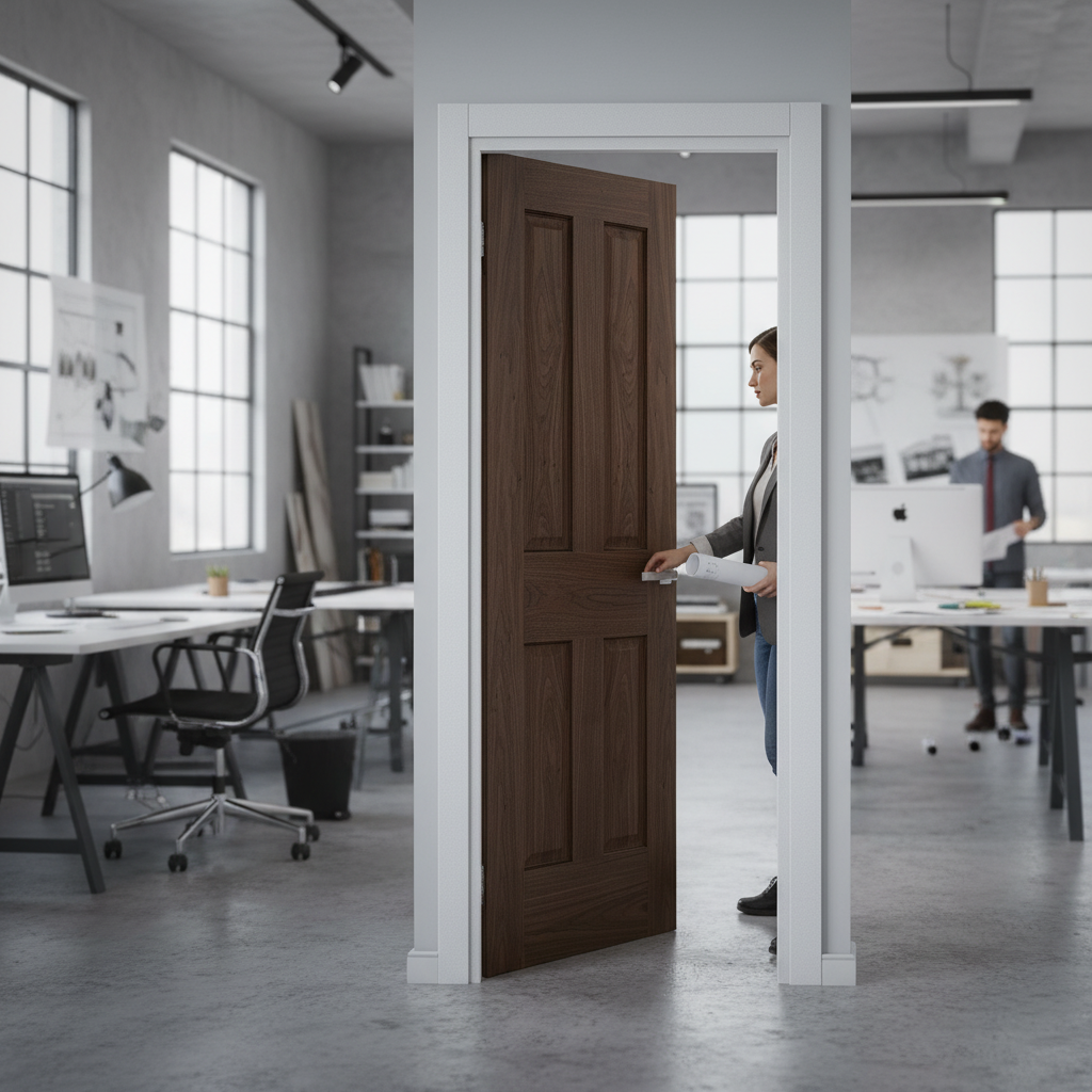 Premium Internal Walnut Fully Finished 4 Panel Victorian FD30 Fire Door with Solid Engineered Core and 30-Minute Fire Resistance