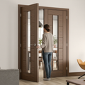 Premium Clear Glazed Internal Door Pair Crafted from North American Walnut with Solid Core and Toughened Glass