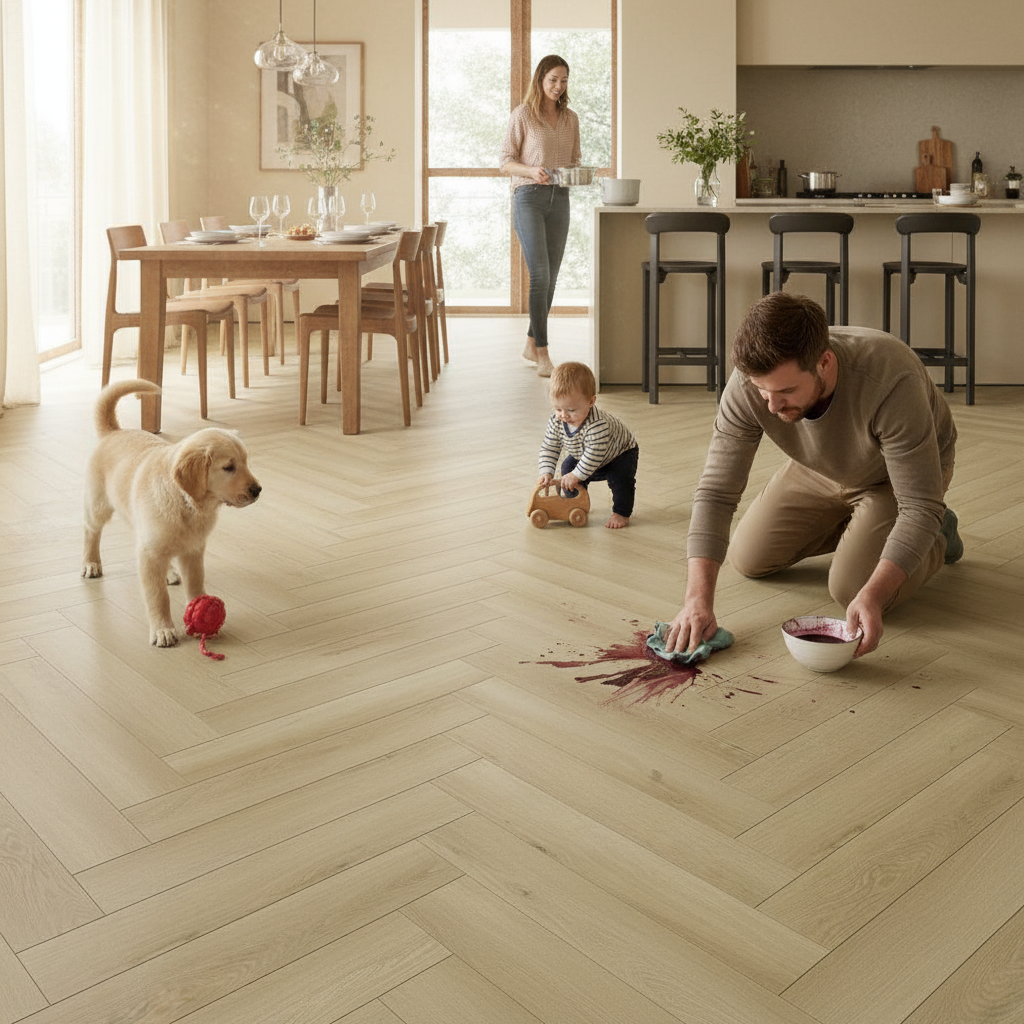 Herringbone Rigid Core Vinyl Flooring 5mm with UV Coating and Anti-Microbial Features for Residential and Commercial Use...