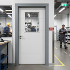 Premium Moulded Horizontal 4 Line Fire Door - White Primed, Contemporary Design with Solid Core for Enhanced Safety