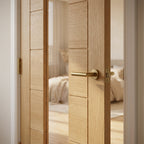 FD30 Fire Door, Internal Oak, Fully Finished, 1 Light Clear Glass, Solid Core - detail view