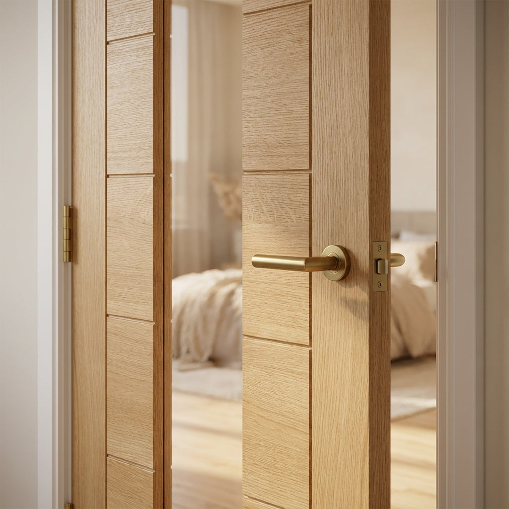 FD30 Fire Door, Internal Oak, Fully Finished, 1 Light Clear Glass, Solid Core - detail view