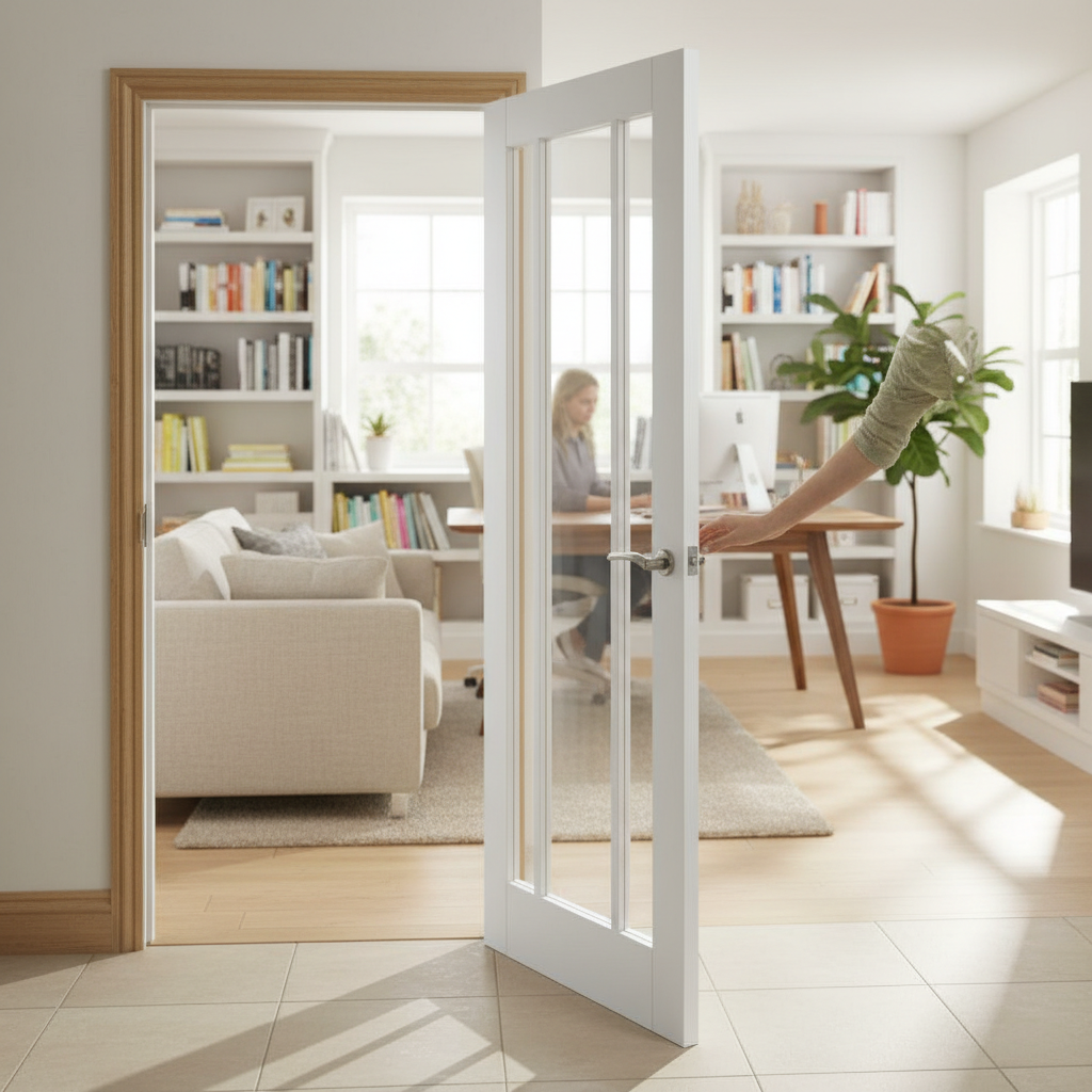Premium Clear Glazed White Door with Engineered Construction and Safety Glass for Timeless Home Design