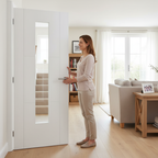 Premium Contemporary White Primed Internal Door with Clear Glazed Panel and 5 Ladder Design for Enhanced Light Flow