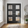 Internal French Door with 3 Light Clear Glass, Black Primed, Solid Core