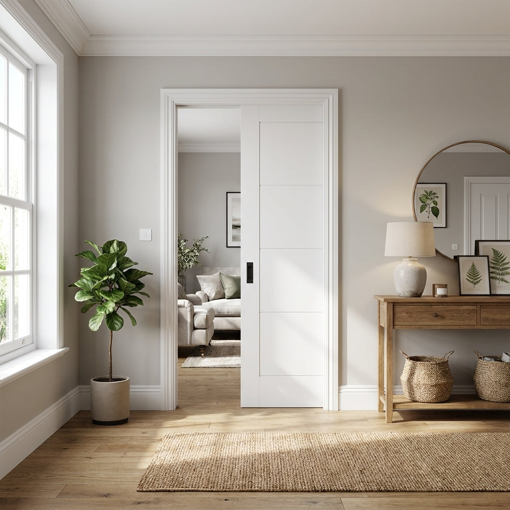 Internal White Pocket Door Set, 100mm Ladder Framed, Primed Finish