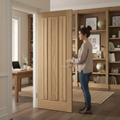 Premium Heavy Duty Oak Internal Door with Vertical Panels, Solid Core Construction, and Real Oak Lipping for Custom Trimming