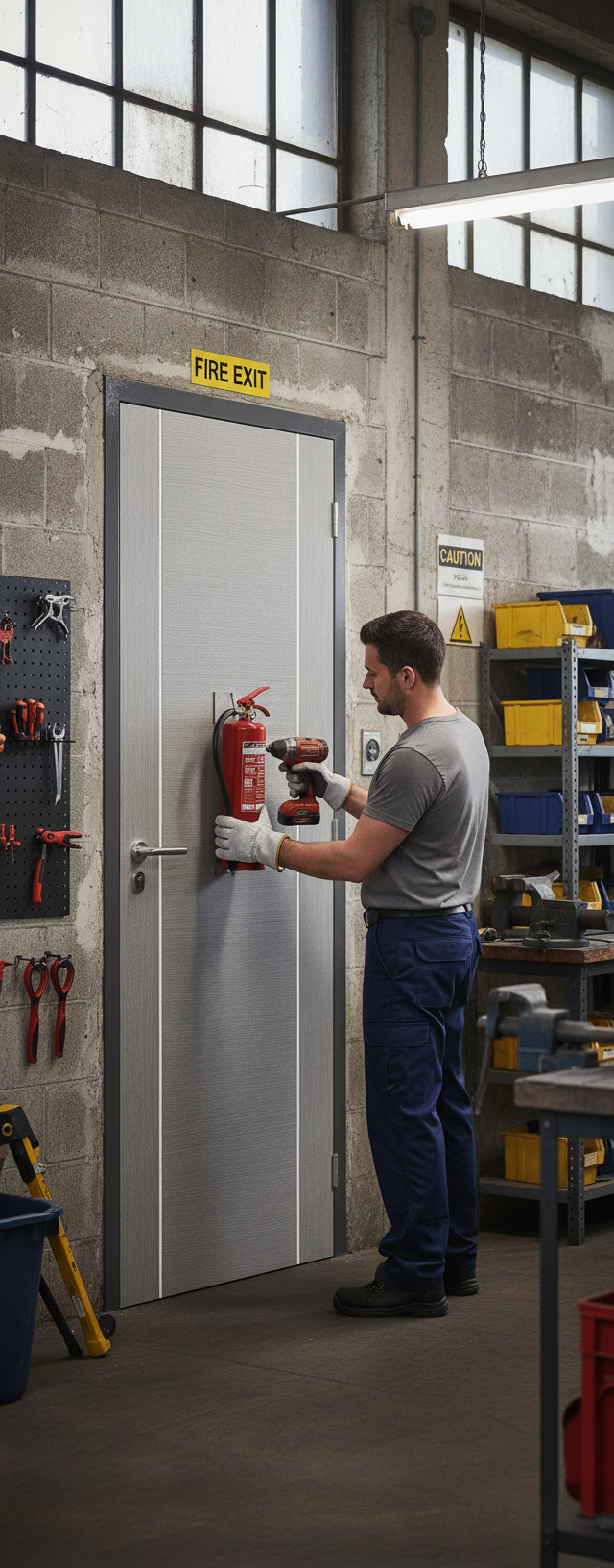 Premium Fully Finished FD30 Internal Fire Door with Aluminium Inlays in Contemporary Grey Veneer for Modern Interiors