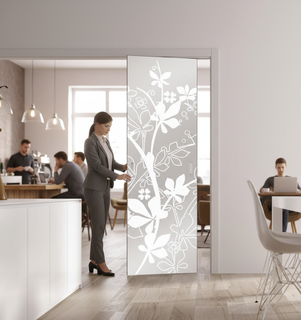 Premium Frameless Satin Glass Door with Brackets and Ball Handle, Custom Sizes Available