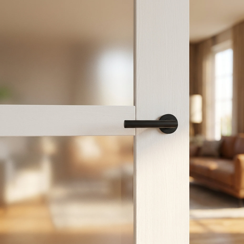 Internal White Shaker Door with 4 Light Obscure Glass, Primed, Made-to-Measure - detail view