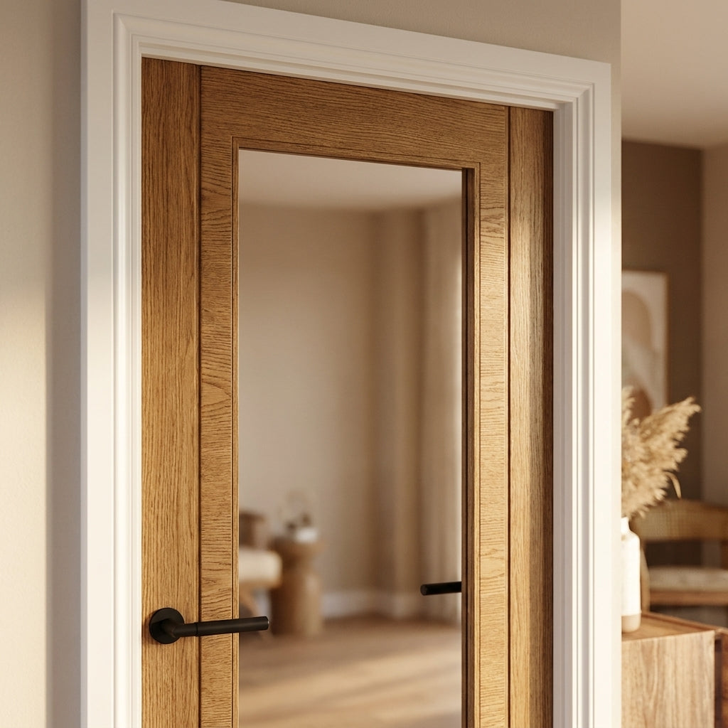 Internal Oak Door Unfinished with 1 Light Clear Glass 1981x762mm - detail view