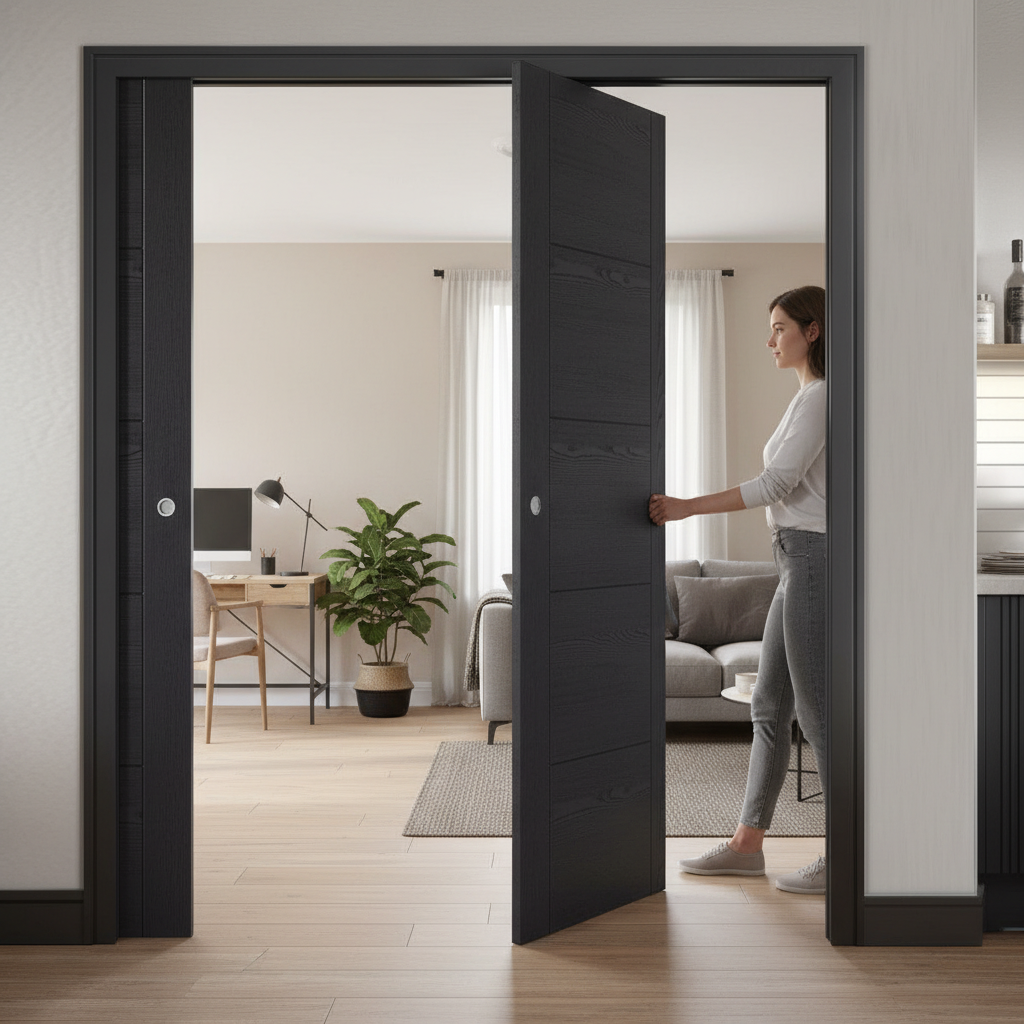 Premium Double Pocket Door Set with Galvanized Steel Frame and Adjustable Features for Stylish Spaces