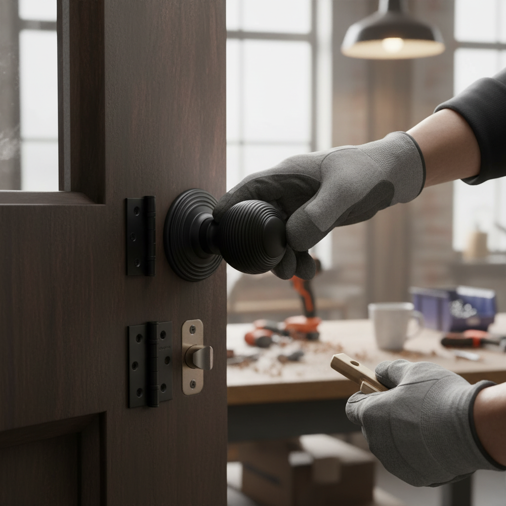 Premium Round Reeded Mortice Door Knob Set - Chic Matt Black Finish with Matching Hardware for Easy Installation