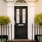 External Black Composite Front Door Set with Pre-Hung Clear Tivoli Glass - detail view