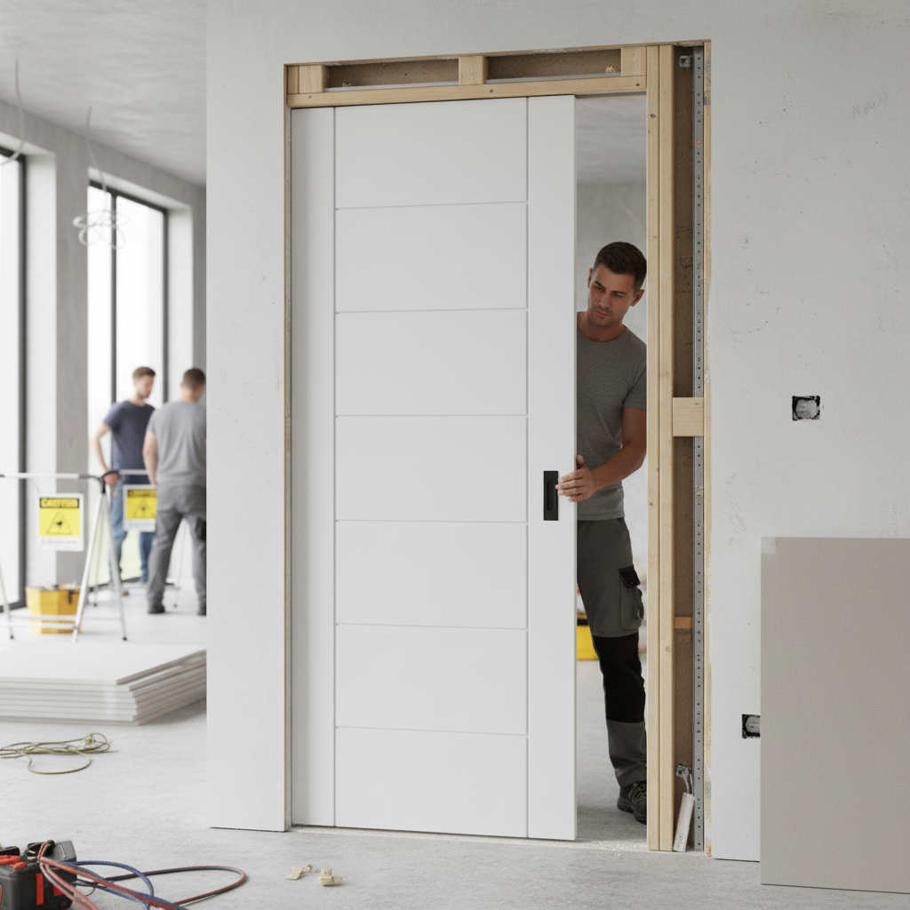 Premium White Primed Internal 7 Panel Framed Pocket Door Set for Stylish Interiors