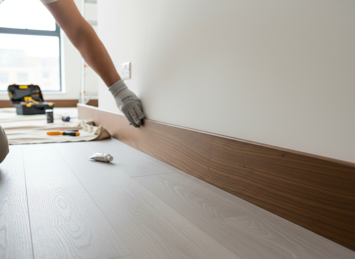Premium Fully Finished Walnut Skirting Board - Modern Profile with MDF Core, 3000mm Length, 160mm Height, 16mm Thickness