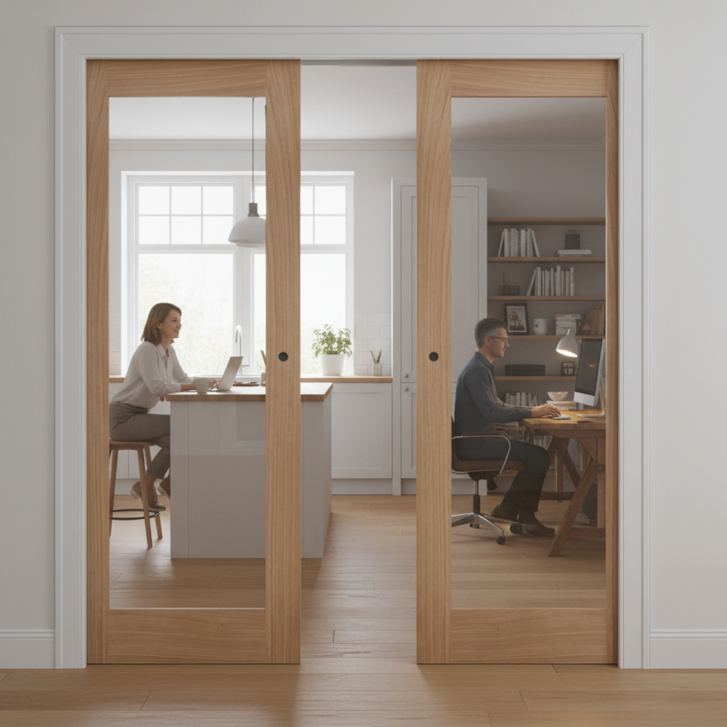 Premium Obscure Glazed Double Pocket Door Set - 35mm Thickness, Galvanised Steel Frame, and Adjustable Features for Seamless Installation