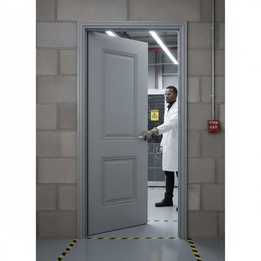 Premium Internal Grey Primed Arnhem FD30 Fire Door with Detailed Mouldings and Engineered Construction for Enhanced Safety