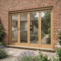 External Folding Patio Door Set 3+1 Oak Fully Finished with Toughened Glazing