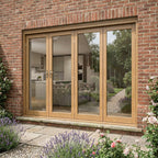 External Folding Patio Door Set 3+1 Oak Fully Finished with Toughened Glazing