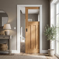 Unfinished Oak Internal Pocket Door Set 1930's 3 Panel 1 Light Clear Glass