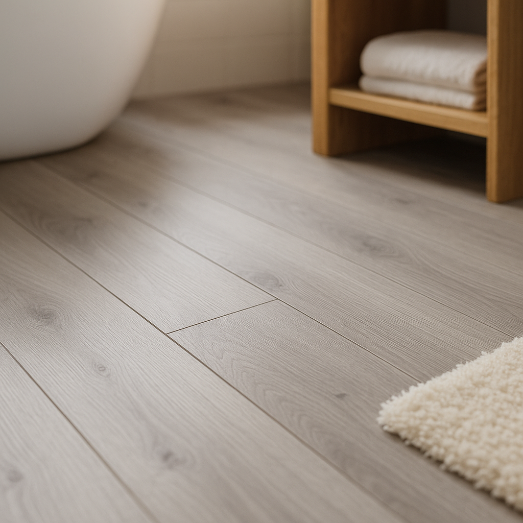 Water-Resistant Laminate Flooring in Winter Oak Grey, 7mm Thick, Square Edge - detail view