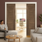 Premium Double Pocket Door Set with Walnut Finish and Galvanised Steel Frame for Seamless Interior Design